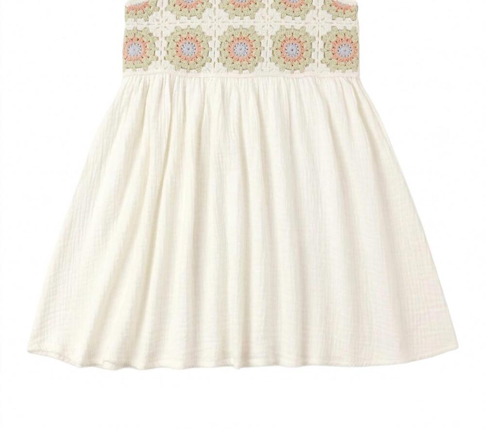 NEW RYLEE + CRU girls' citron daisy check crochet sundress in ivory
